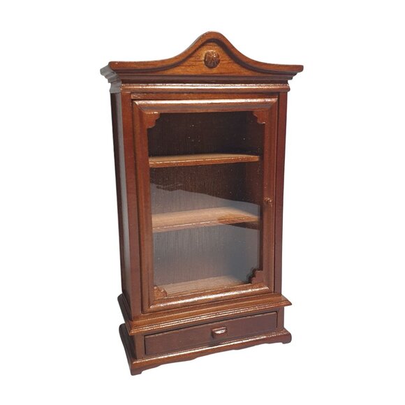 Vintage Miniature Dollhouse Wooden Display Cabinet Bookshelf Window Door Drawer - Picture 1 of 5